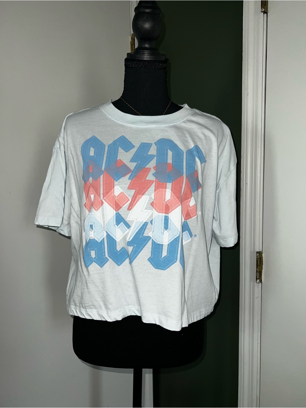 AC/DC Light Blue Tee with Blue & Pink Logo